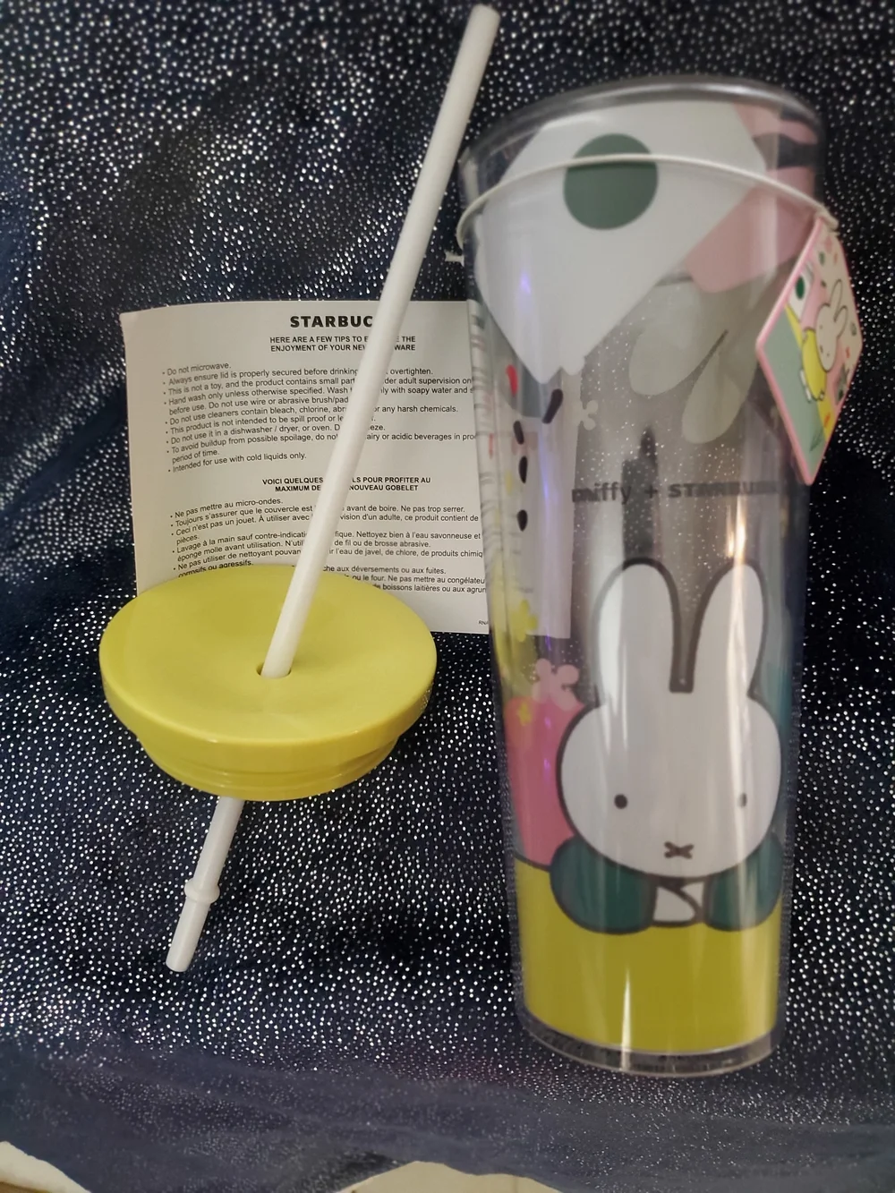 Starbucks Clear Tumbler with Yellow Lid and Miffy Artwork